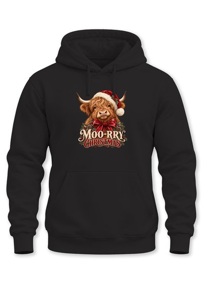 remonz Unisex Christmas Themed Highland Cow Moo-Rry Christmas Printed Hooded ...