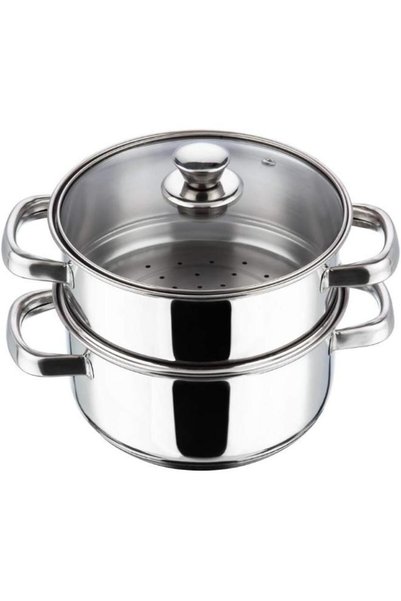 Generic VINOD Stainless Steel 2-Tier Steamer with Glass Lid, 18 cm| Multi-Pur...