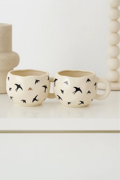 Hausette 2 Pcs Handmade Ceramic Bird Pattern Mug Mug Cup |   Mug Cup Mug Coff...