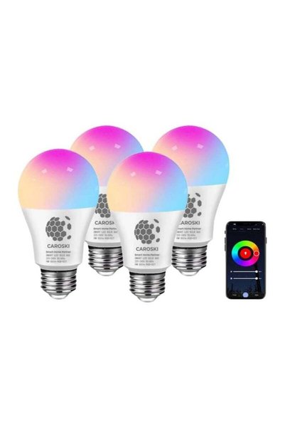 Generic Caroski 9W Smart Wi-Fi LED Light Bulb Pack of 4 - Multicolour, Compat...