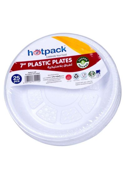 Generic Hotpack Disposable Food Serving Plastic Round Plate white 7 Inches, 2...