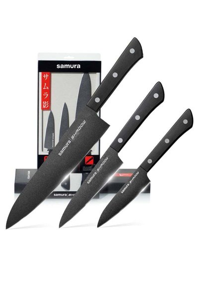 Generic Samura SHADOW Set of 3 Kitchen Knives | Chef's Knife, Utility Knife, ...