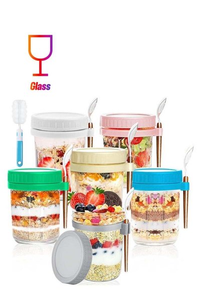Generic Yoawllty 6 Packs Overnight Oats Containers with Lids and Spoons,12oz ...