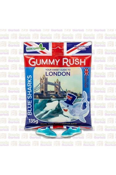 GUMMY RUSH جيمي راش حلوى جلي اسماك القرش الزرقاء لندن135 جرام مستورد من تركيا