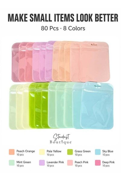 Generic Stardust Boutique 80 Pcs Colorful Resealable Press-Seal Bags, 8 Color...