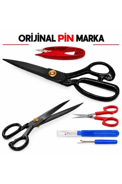 Elmas Orijinal Pin Kumaş Kot Deri Kesim Profesyonel Terzi Makası Ve Nakış Makası Ilik Sökücü Seti