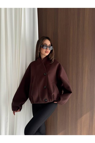 Leyal moda Kaşe Bomber ceket-Over size kalıp düğmeli şık tasarım marka muadil...