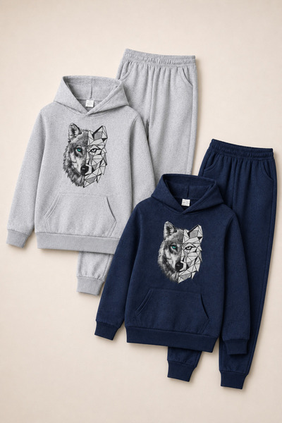han elegant Σετ παιδικής φόρμας Unisex με κουκούλα και τσέπες καγκουρό, 2 τεμ...