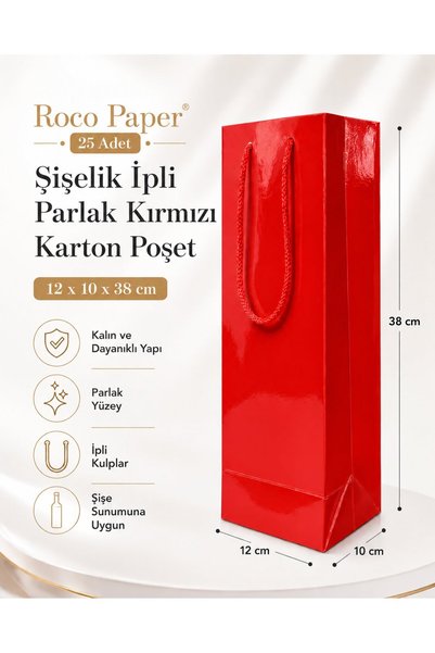 roco paper Držač za flaše, crvena kartonska torba sa vezicom, 25 komada - 12x...