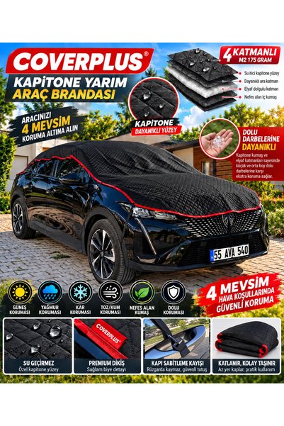 CoverPlus Skoda Octavia Uyumlu Yarım Araba Brandası Siyah, Pratik Oto Branda ...