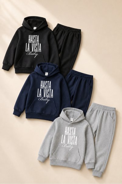 han elegant Σετ παιδικής φόρμας Unisex με κουκούλα και τσέπες καγκουρό με στά...