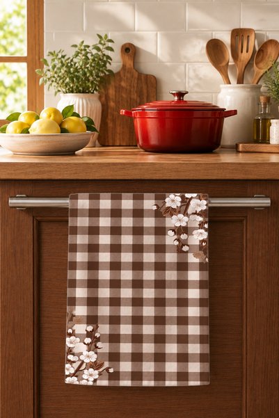 Charmbi Floral Patterned Digital Printed Tea Towel 35X50 cm Cotton Kitchen Towel