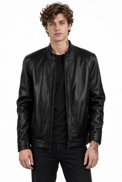 BUENO Black Leather Men's Leather Coat
