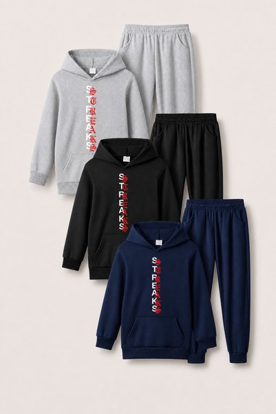 han elegant Σετ παιδικής φόρμας Unisex με κουκούλα και τσέπες καγκουρό με στά...
