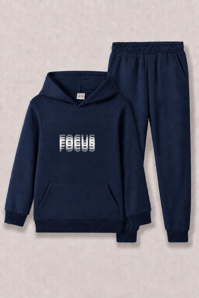 han elegant Σετ παιδικής φόρμας Unisex με στάμπα Focus και τσέπες καγκουρό κα...