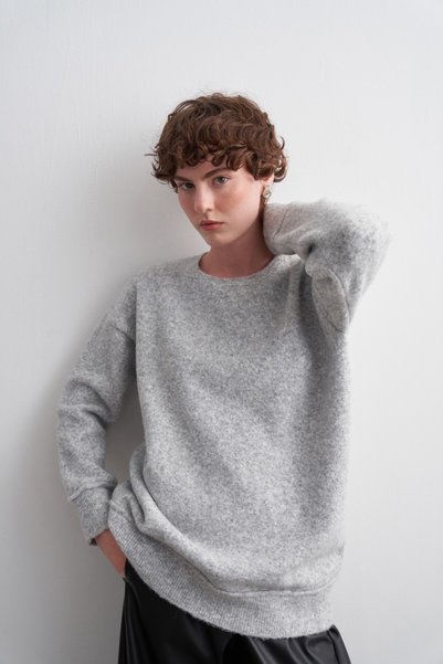 KADRİYE BAŞTÜRK Premium Textured Knitwear Sweater Gray