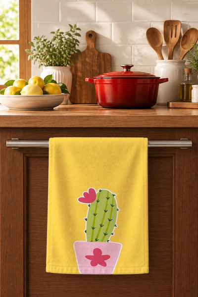 Charmbi Tiny Cactus Dish Drying Towel 35X50 cm Cotton Patterned Kitchen Cloth