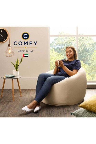 Generic Comfy Pvc Large Classic Beige Bean Bag With Bouncy Beans Filling