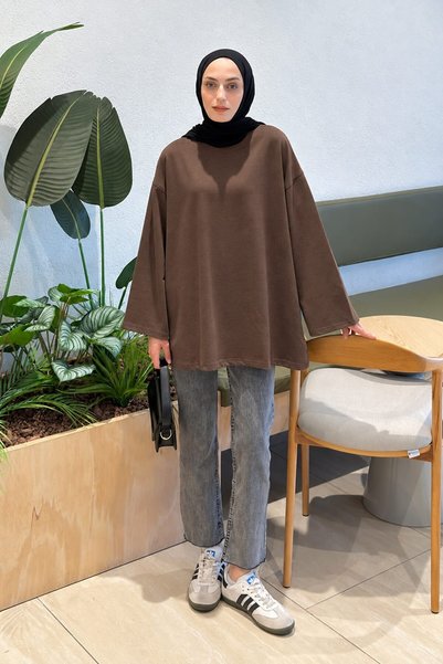 lamelif Oversize Basic Sweat Bitter Brown
