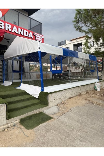 HİLAL ŞEMSİYE 4x6 kış bahçesi mavi beyaz özel üretim birbirine geçmeli çadır