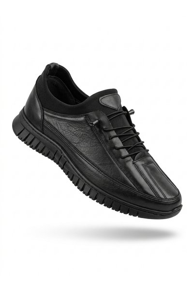 Elit Atc 8702 Black Genuine Leather Orthopedic Non-Slip Sole Winter Men's Shoes