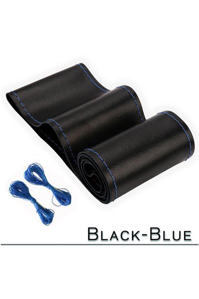 Choice A-BLACK-BLUE 38cm 15inch Car Steering Wheel Braid Cover Artificial Lea...