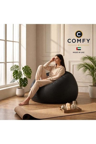 Generic COMFY PVC BLACK LARGE BEAN BAG WITH VIRGIN BEANS FILLER