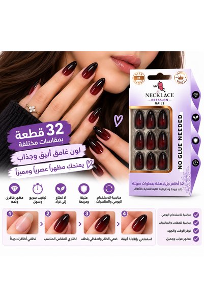 Generic Brand أظافر NECKLACE الجاهزة للتركيب – لون عنابي وأسود متدرج | 32 قطع...