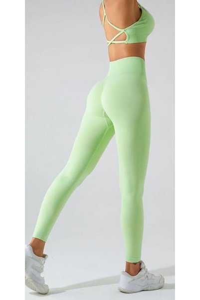 Meralles Kalçası Büzgülü Yeşil Yüksel Seamless Push Up Toparlayıcı Spor Tayt ...