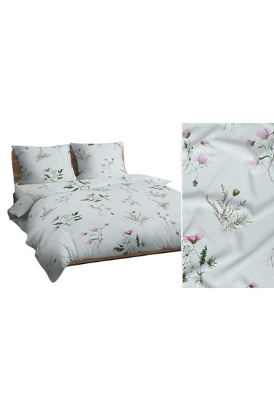 Karo Lenjerie de pat 140x200 verde menta flori roz frunze 4837 C bumbac Max