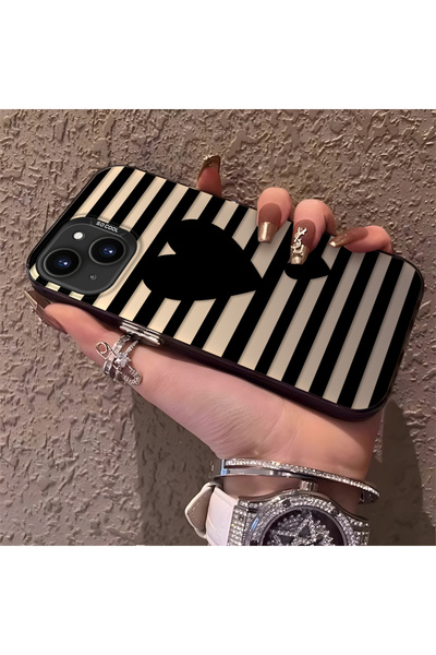 CHICASELUX حافظة سوداء مخططة متوافقة مع iPhone 13/14، سيليكون مقاوم للصدمات، ...