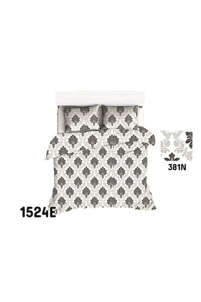 Karo Set de lenjerie de pat 200x220 1524E ornamente cu frunze albe si gri 381N