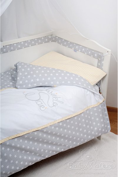 BabyMatex Set lenjerie de pat pentru copii, BabyMatex, Twinkle Star, gri cu s...