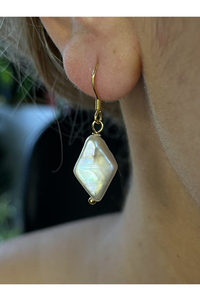 PIETRICELE Silver Rhombus Pearl Gold Earrings