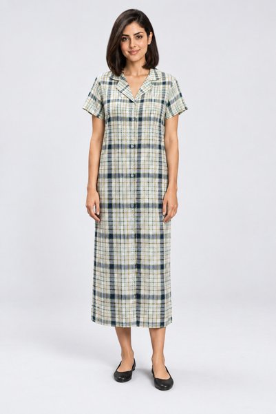 Yola Checkered Button-Front Nightgown