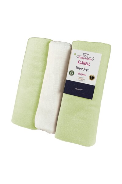 BabyMatex Set 3 cearșafuri flanelate, BabyMatex, bumbac, 70x80cm, alb/verde d...