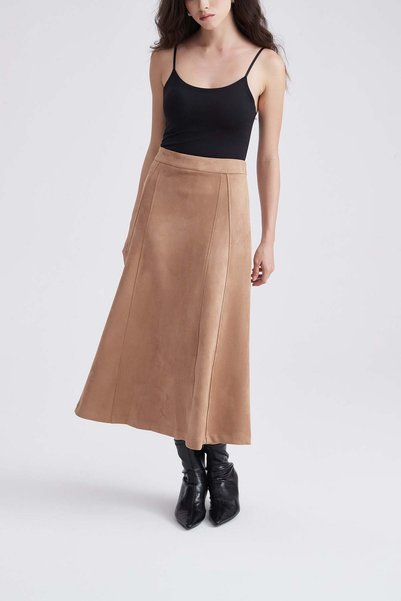 Yola Suede-Look A-Line Midi Skirt