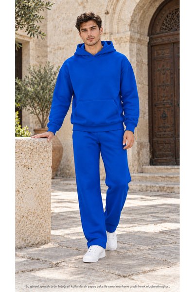 caddekombin Men's Basic Hooded Tracksuit Set - Draped Comfortable Fit Sweatsh...