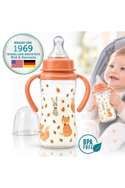PUR Brand PUR ®   Biberon cu design și mânere, 250 ml, Portocaliu, 6 luni+, T...