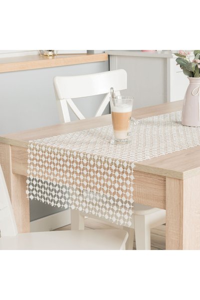 Markizeta Fata de masa 40x140 cm ghipura alb-galbui cu lurex Bianca