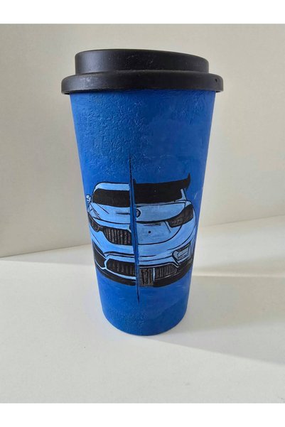 OEM Pahar To Go 500 ml pictat manual – Design auto sport, albastru B-M-W