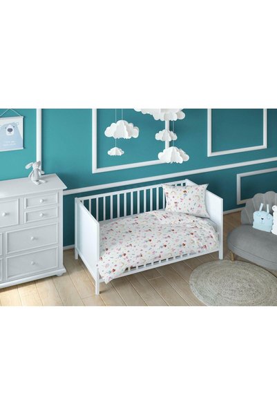 Karo Lenjerie de pat Karo, 160x200cm, 100% bumbac, alb si multicolor, set 3 p...