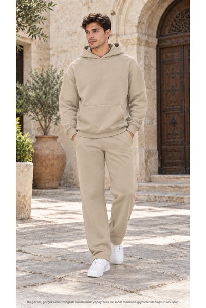 caddekombin Men's Basic Hooded Tracksuit Set - Draped Comfortable Fit Sweatsh...