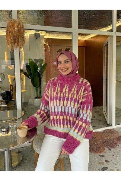 Trend Paris Women's Ethnic Patterned, Crew Neck, Loose Knit Sweater - Standar...