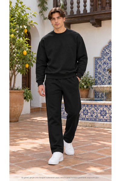 caddekombin Men's Basic Crew Neck Sweatshirt and Sweatpants Set - Draped Comf...