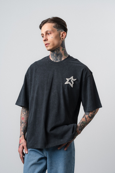 Respire Tricou Unisex Prespălat Oversize cu Petice, Dantelă la Spate, Saint B...