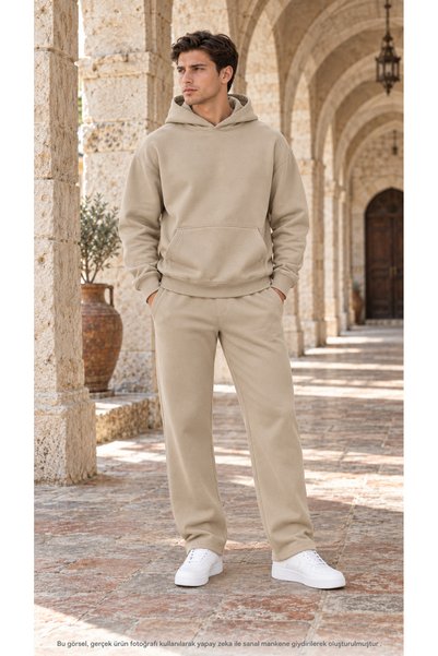 caddekombin Men's Basic Hooded Tracksuit Set - Draped Comfortable Fit Sweatsh...
