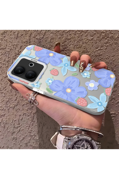 CHICASELUX حافظة مزخرفة بنمط زهرة الفراولة متوافقة مع Vivo V60 Lite 4G/5G، وا...