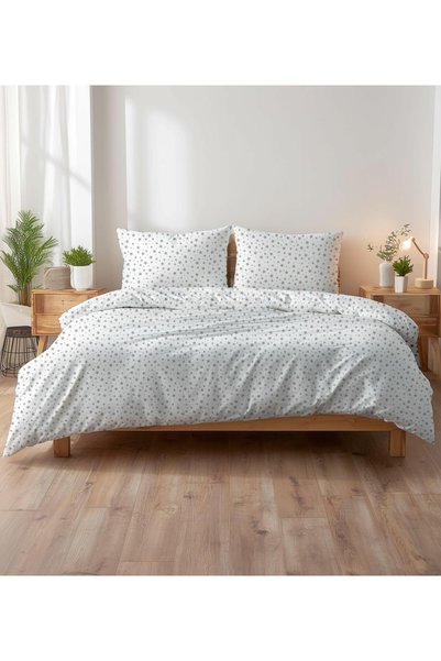 Karo Lenjerie de pat, Karo, 200x220cm, alb cu stelute gri, 100% bumbac