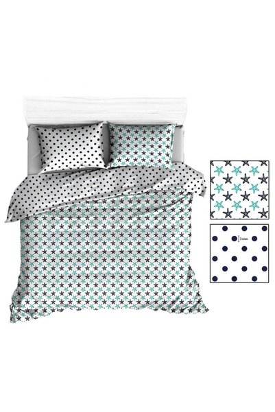 Karo Set de lenjerie de pat 200x220 R136 steluta de mare alba cu buline bleum...
